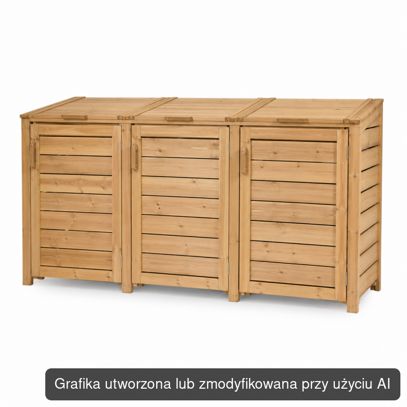 Drewniana zabudowa na 3 kosze 120–240 l 225 × 85 × 125 cm