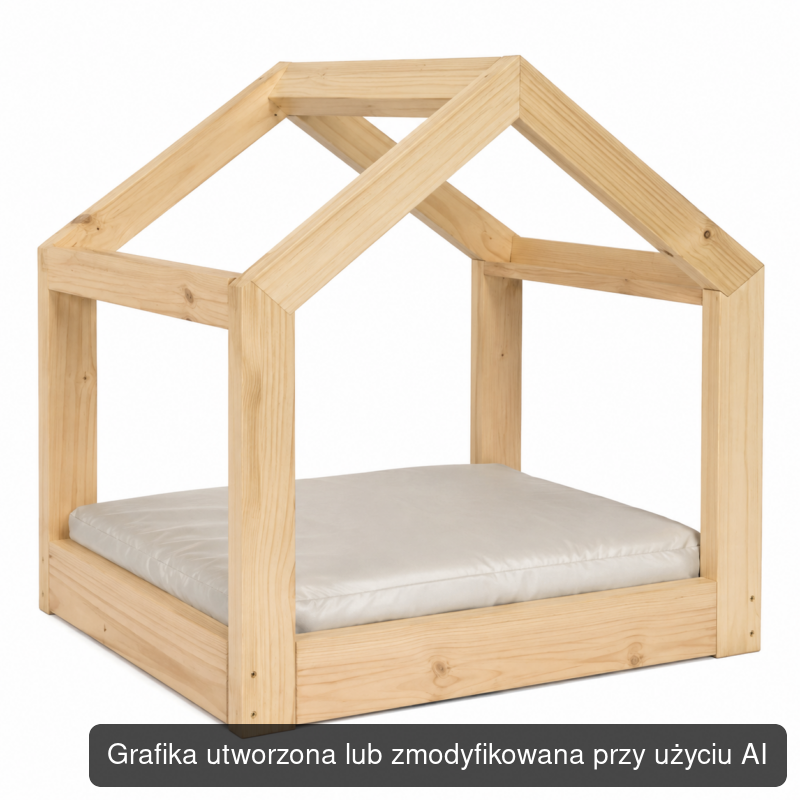 Drewniane łóżko dla psa w kształcie domku S 60 × 45 × 60 cm