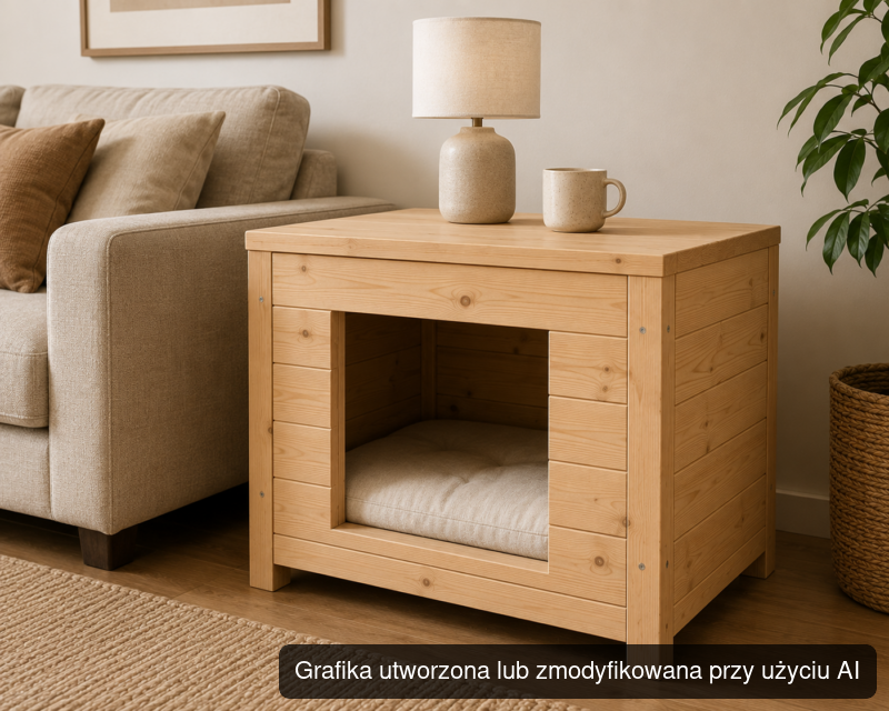 Drewniany domek-stolik dla psa M 70 × 55 × 65 cm