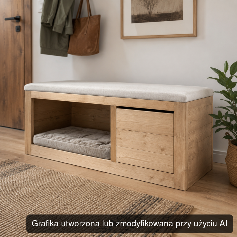 Drewniana ławka-legowisko dla psa ze schowkiem 90 × 45 × 50 cm