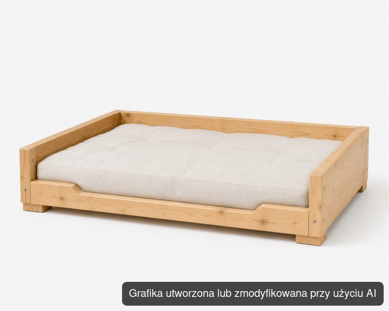 Niskie drewniane legowisko dla starszego psa 80 × 60 × 18 cm