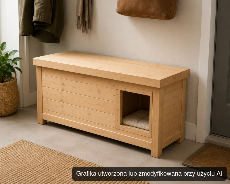 Drewniany domek dla kota w formie ławki 80 × 42 × 50 cm