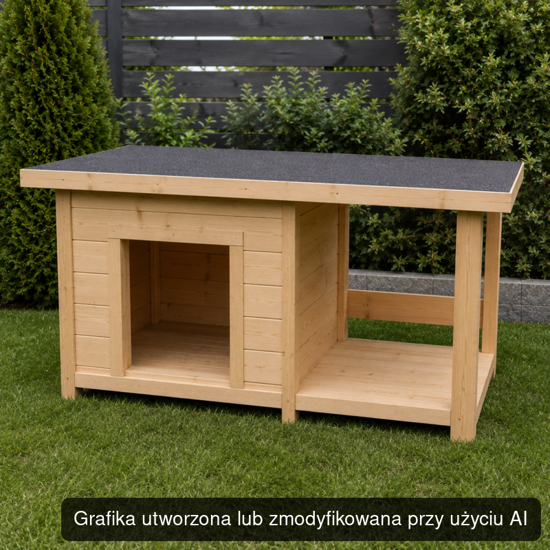 Drewniana buda dla psa z bocznym tarasem S 80 × 55 × 60 cm