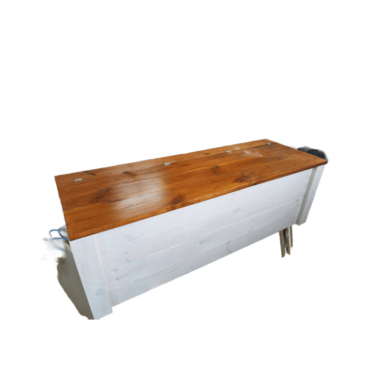 Skrzynia biała z bukowym siedziskiem 100 × 35 × 35 cm