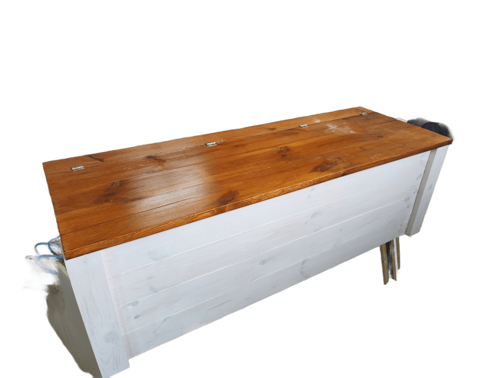 Skrzynia biała z bukowym siedziskiem 100 × 35 × 35 cm
