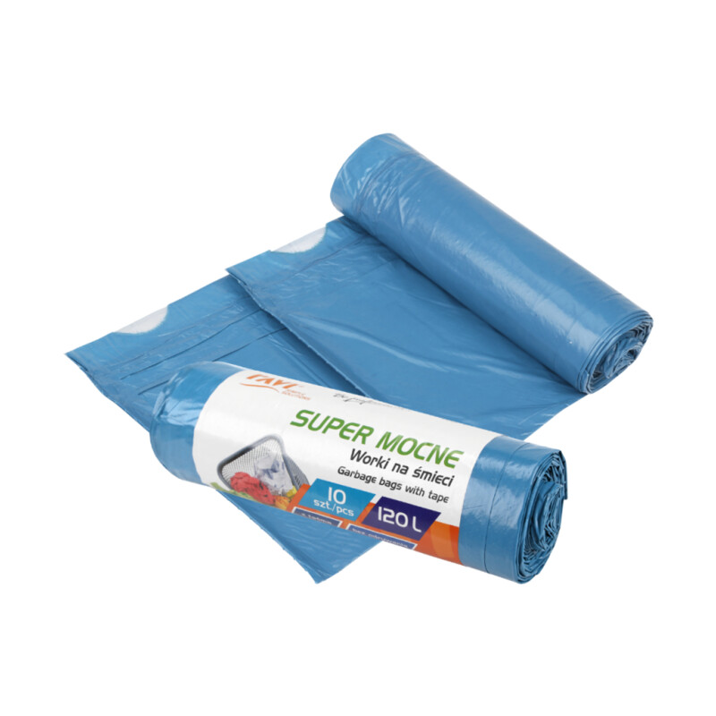 Worki na śmieci z taśmą 120 l/10 szt. LDPE niebieskie