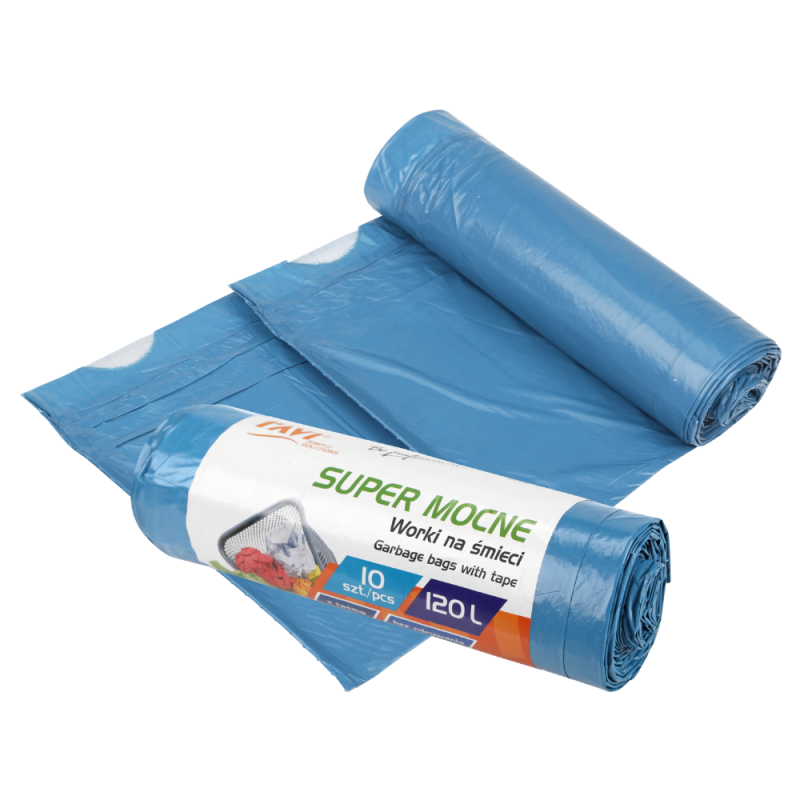 Worki na śmieci z taśmą 120 l/10 szt. LDPE niebieskie