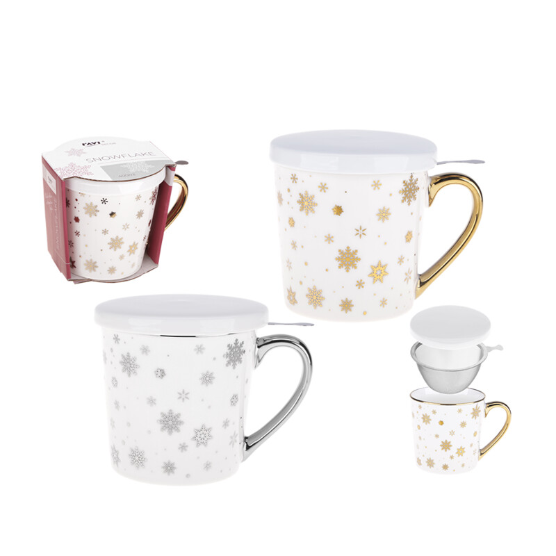 Kubek z zaparzaczem SNOWFLAKE 400 ml z porcelany New Bone