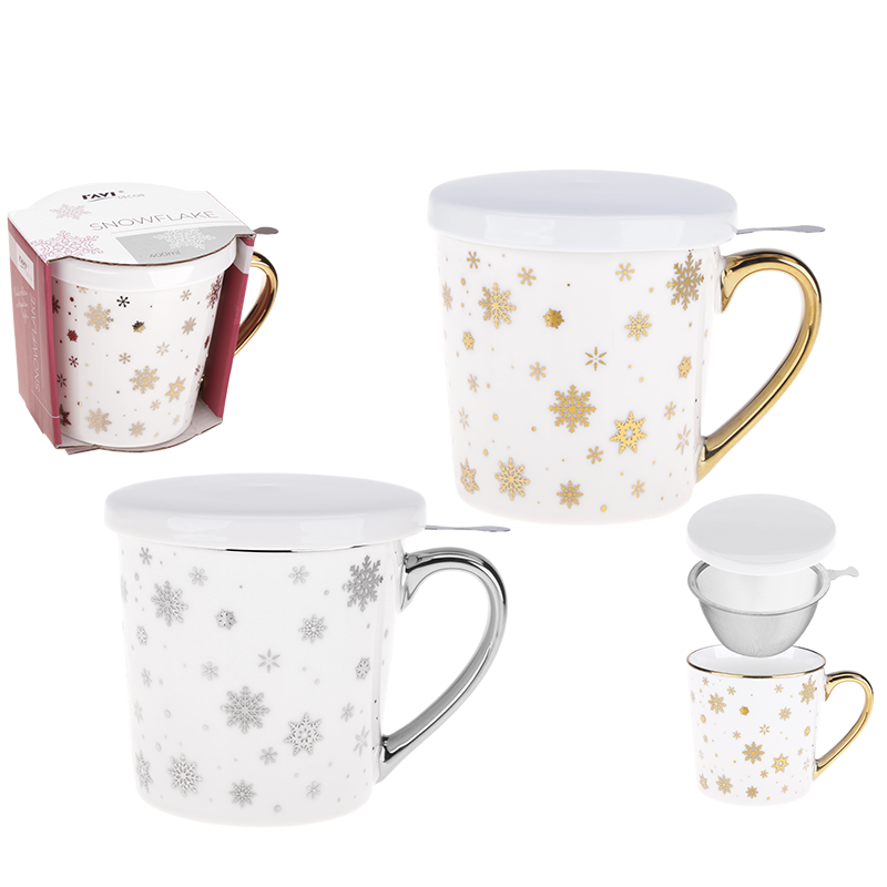 Kubek z zaparzaczem SNOWFLAKE 400 ml z porcelany New Bone