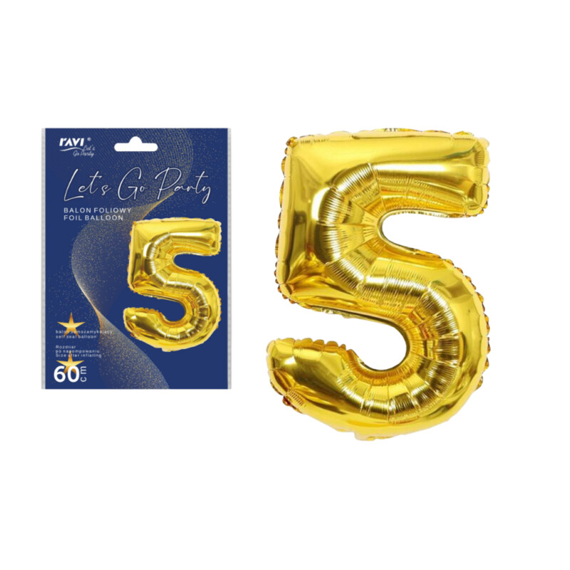 LGP Balon foliowy 60 cm CYFRA 5, złoty