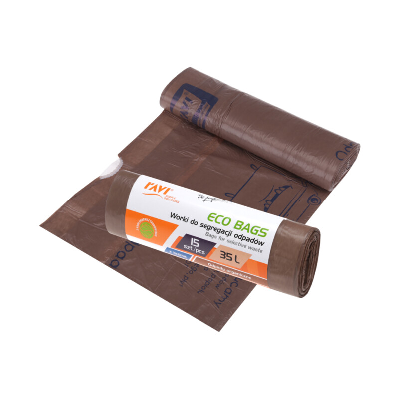 Worki Eco Bags z taśmą 35 l, 15 szt. brązowe (odpady organiczne)