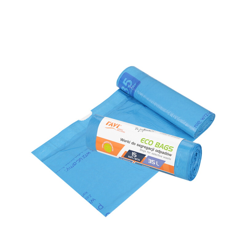 Worki Eco Bags z taśmą 35 l, 15 szt., niebieskie (papier)