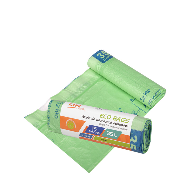 Worki Eco Bags z taśmą 35 l, 15 szt. zielone (szkło) 000774