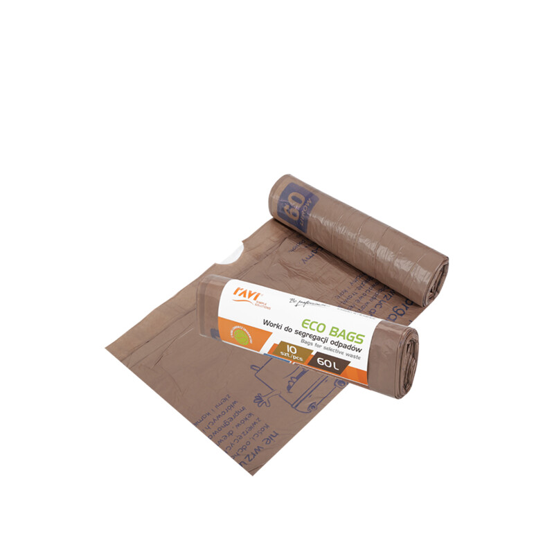 Worki Eco Bags z taśmą 60 l, 10 szt. brązowe biodegradowalne