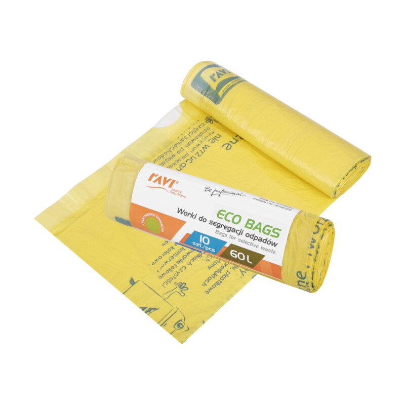 Worki Eco Bags z taśmą 60 l, 10 szt. żółte (plastik)