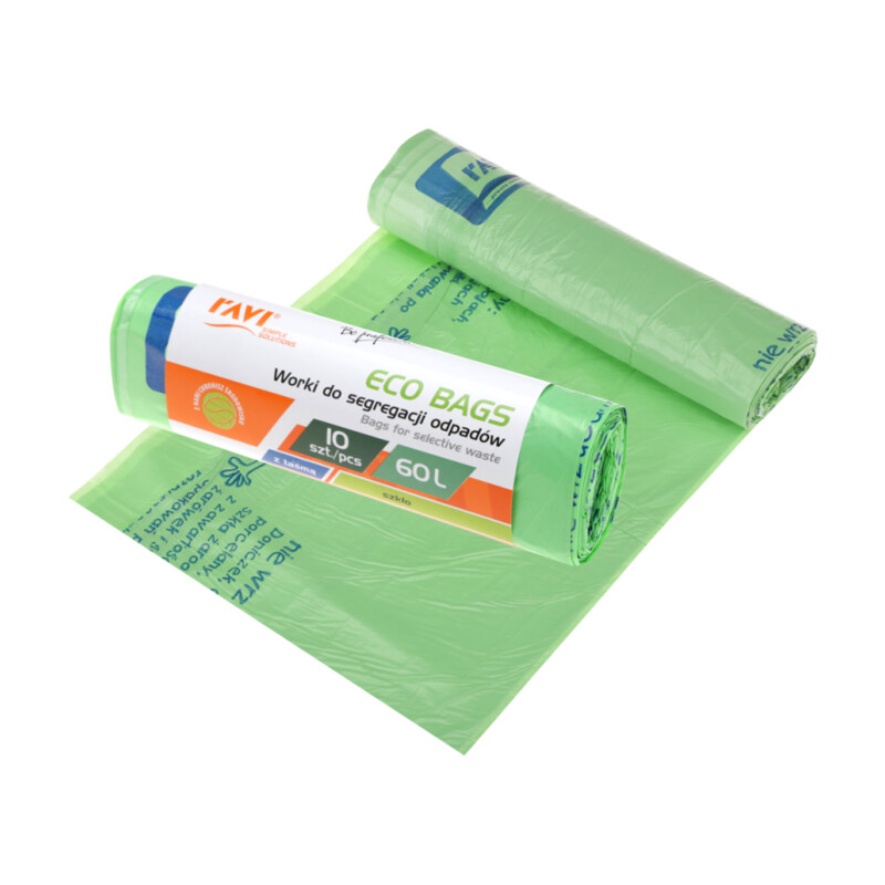 Worki Eco Bags z taśmą 60 l, 10 szt. zielone (szkło)