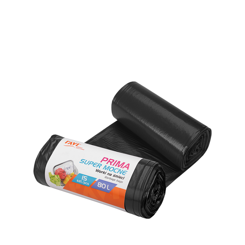 Worki na śmieci PRIMA 80 l LDPE czarne, 15 szt.