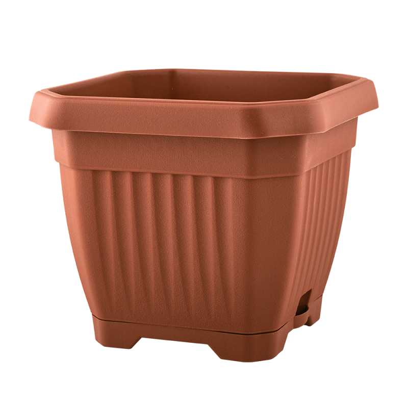Doniczka z podstawką Octagon 30 × 30 cm – kolor terakota