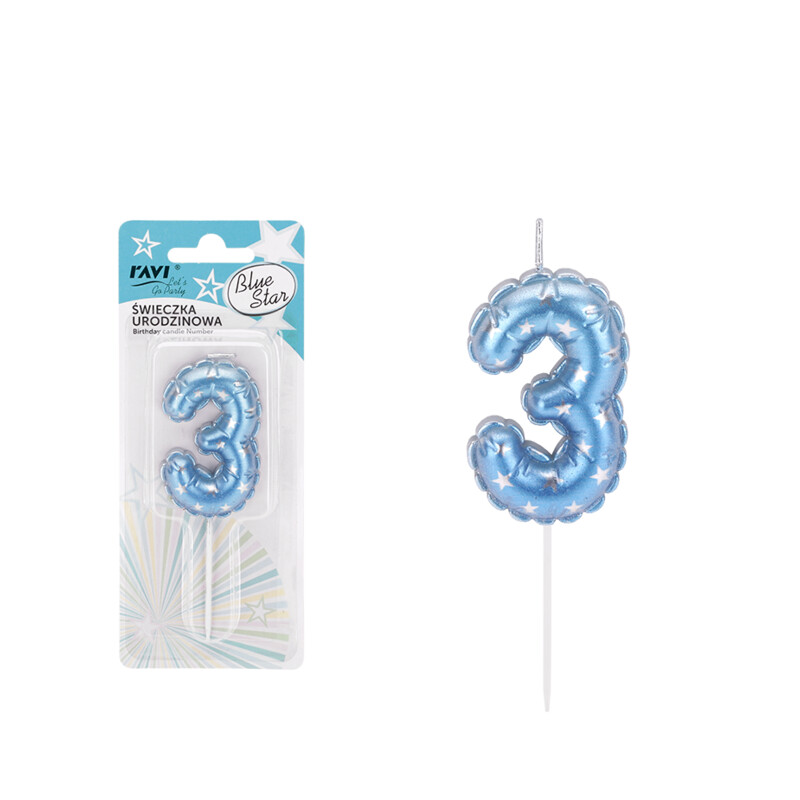 Świeczka urodzinowa BLUE STAR Cyferka 3
