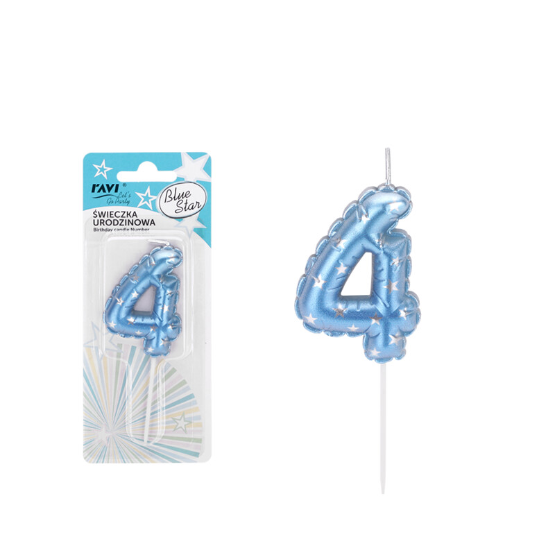 Świeczka urodzinowa BLUE STAR Cyferka 4