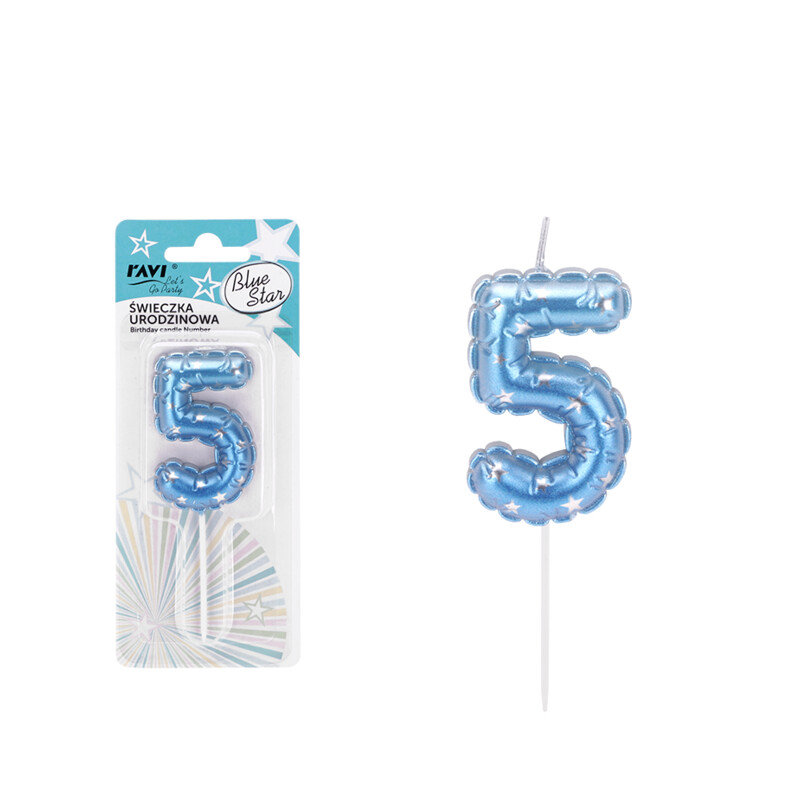 Świeczka urodzinowa BLUE STAR Cyferka 5