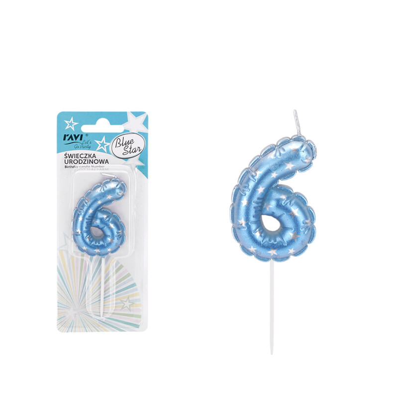 Świeczka urodzinowa BLUE STAR Cyferka 6