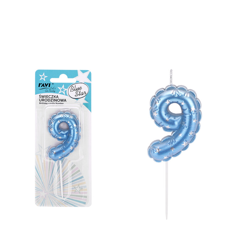 Świeczka urodzinowa BLUE STAR Cyferka 9