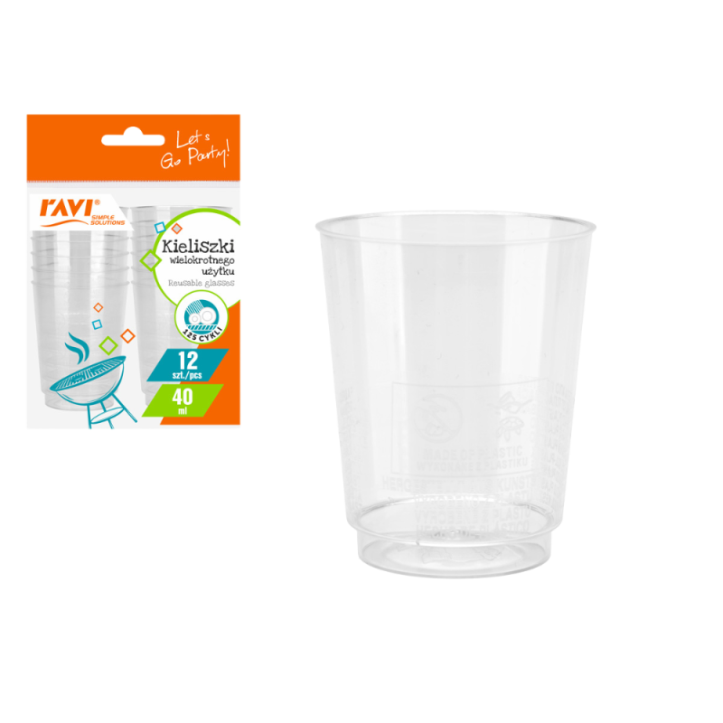 Kieliszki wielokrotnego użytku 40 ml, 12 szt.