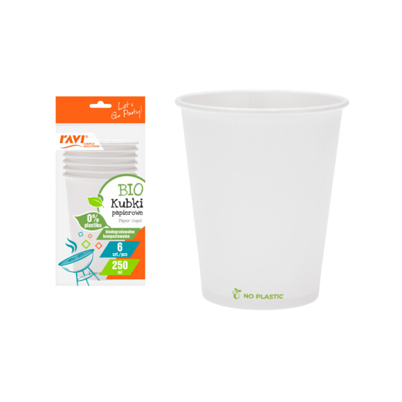 Kubki papierowe BIO 250 ml białe, 6 szt.