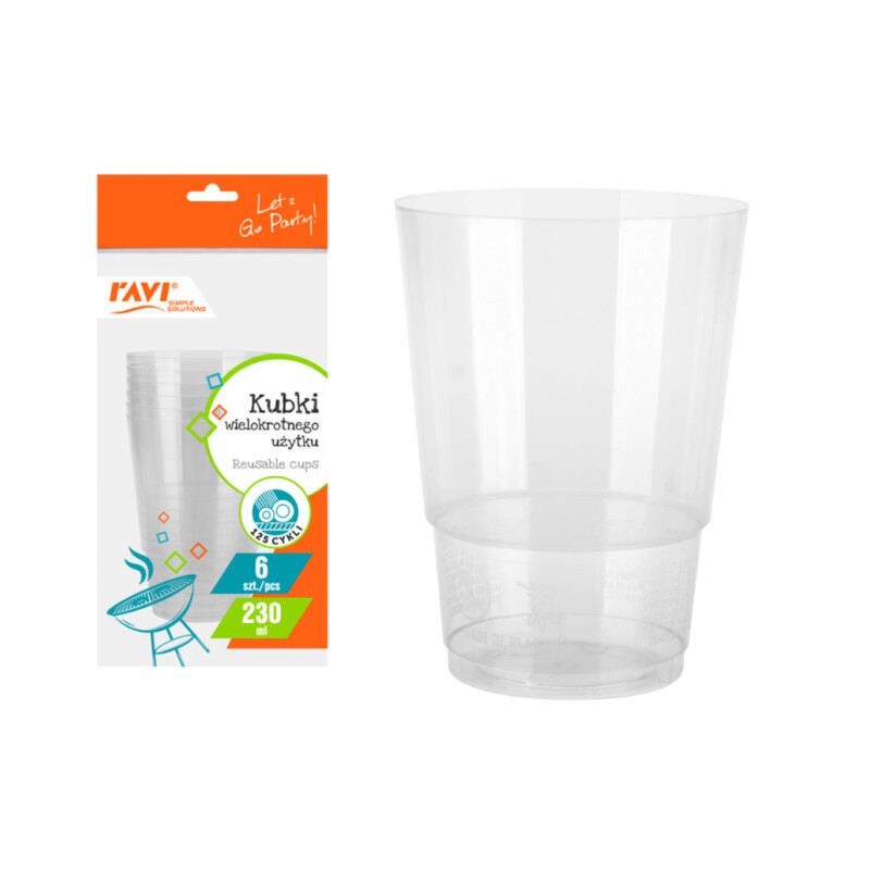 Kubki wielokrotnego użytku 230 ml, 6 szt.