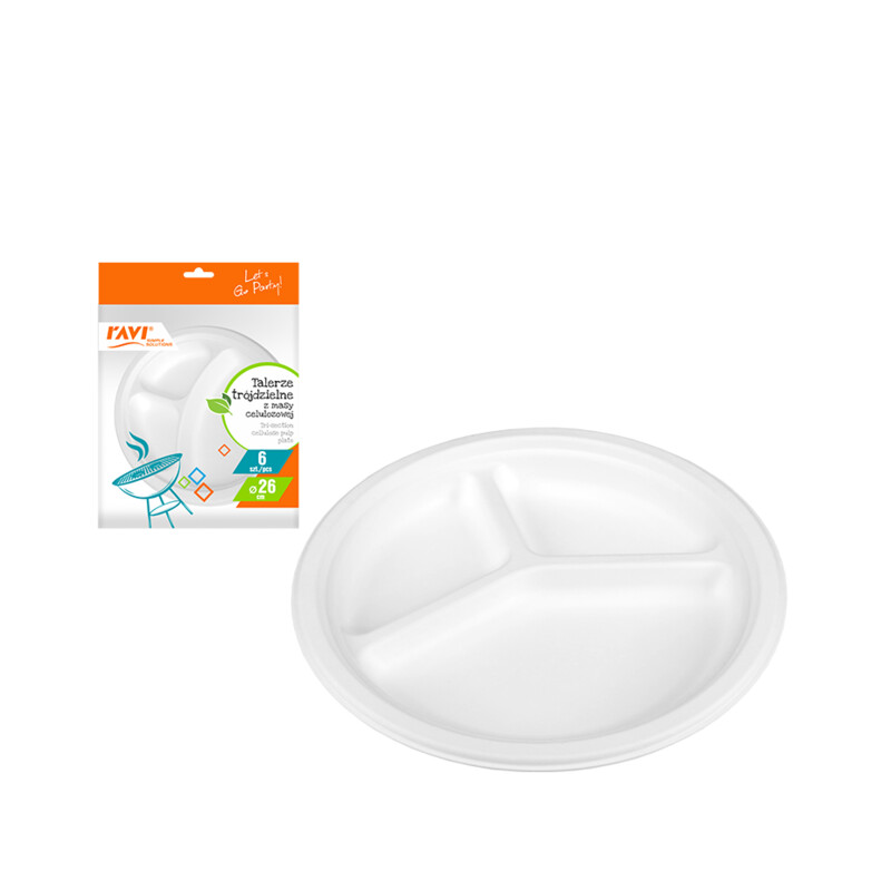 Talerze trójdzielne 26 cm z masy celulozowej 6 szt.