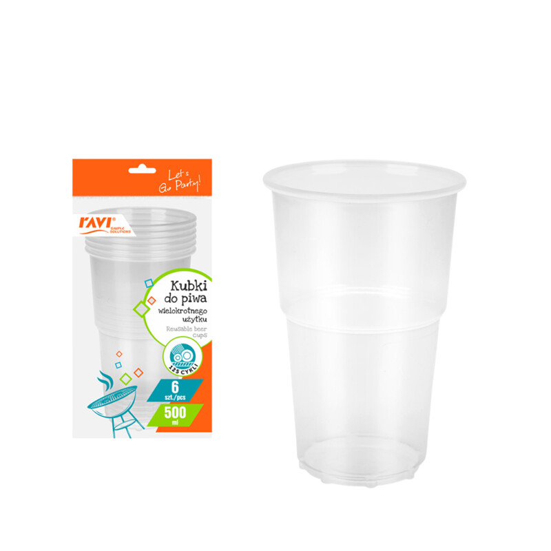 Kubki do piwa wielokrotnego użytku 500 ml, 6 szt.