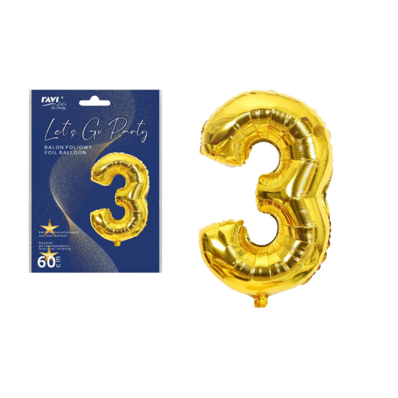 LGP Balon foliowy 60 cm CYFRA 3, złoty