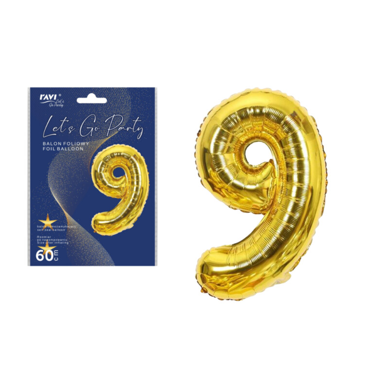 LGP Balon foliowy 60 cm CYFRA 9, złoty