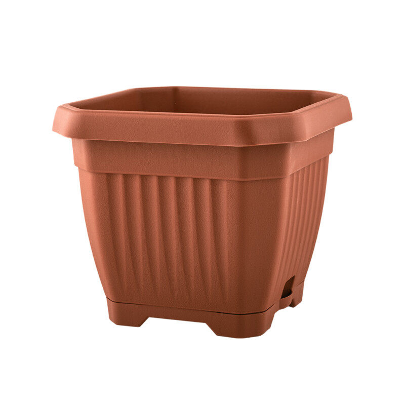 Doniczka z podstawką Octagon 25 × 25 cm – kolor terakota
