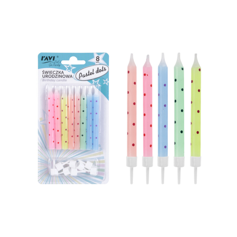 Zestaw świeczek urodzinowych PASTEL DOTS 8 szt.