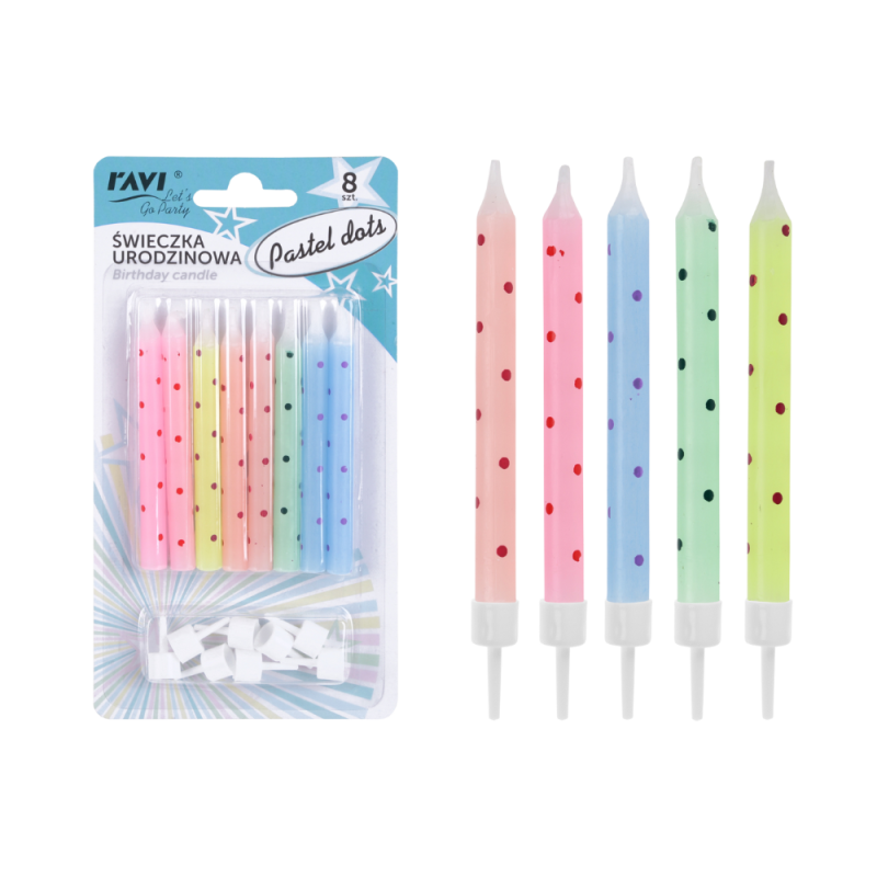Zestaw świeczek urodzinowych PASTEL DOTS 8 szt.