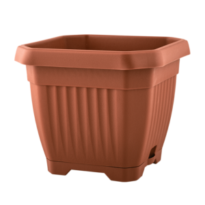 Doniczka z podstawką Octagon 35 × 35 cm – kolor terakota