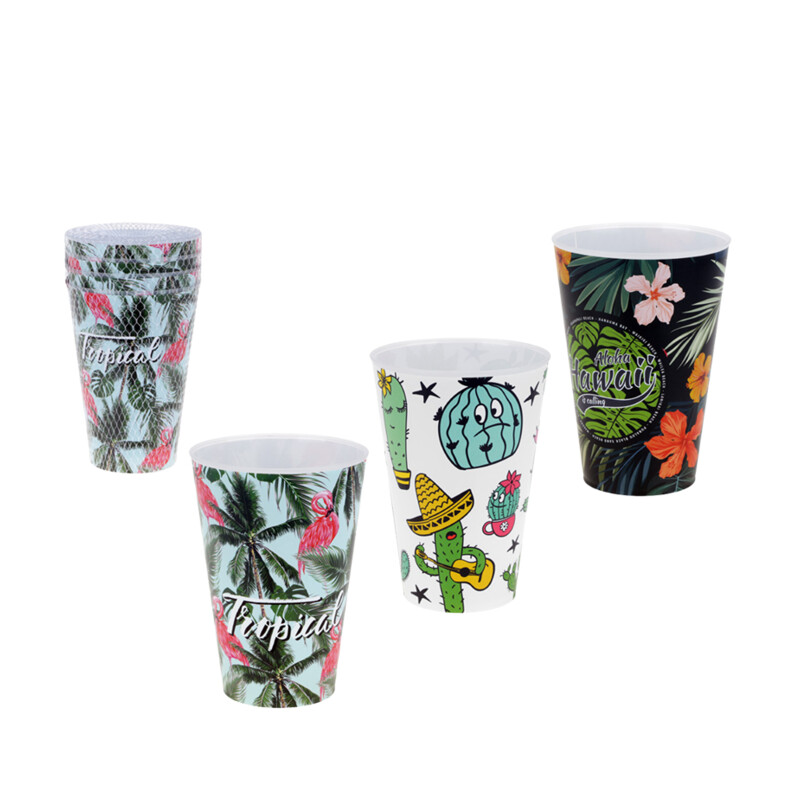 Zestaw plastikowych kubków wielokrotnego użytku 400 ml 4 szt.